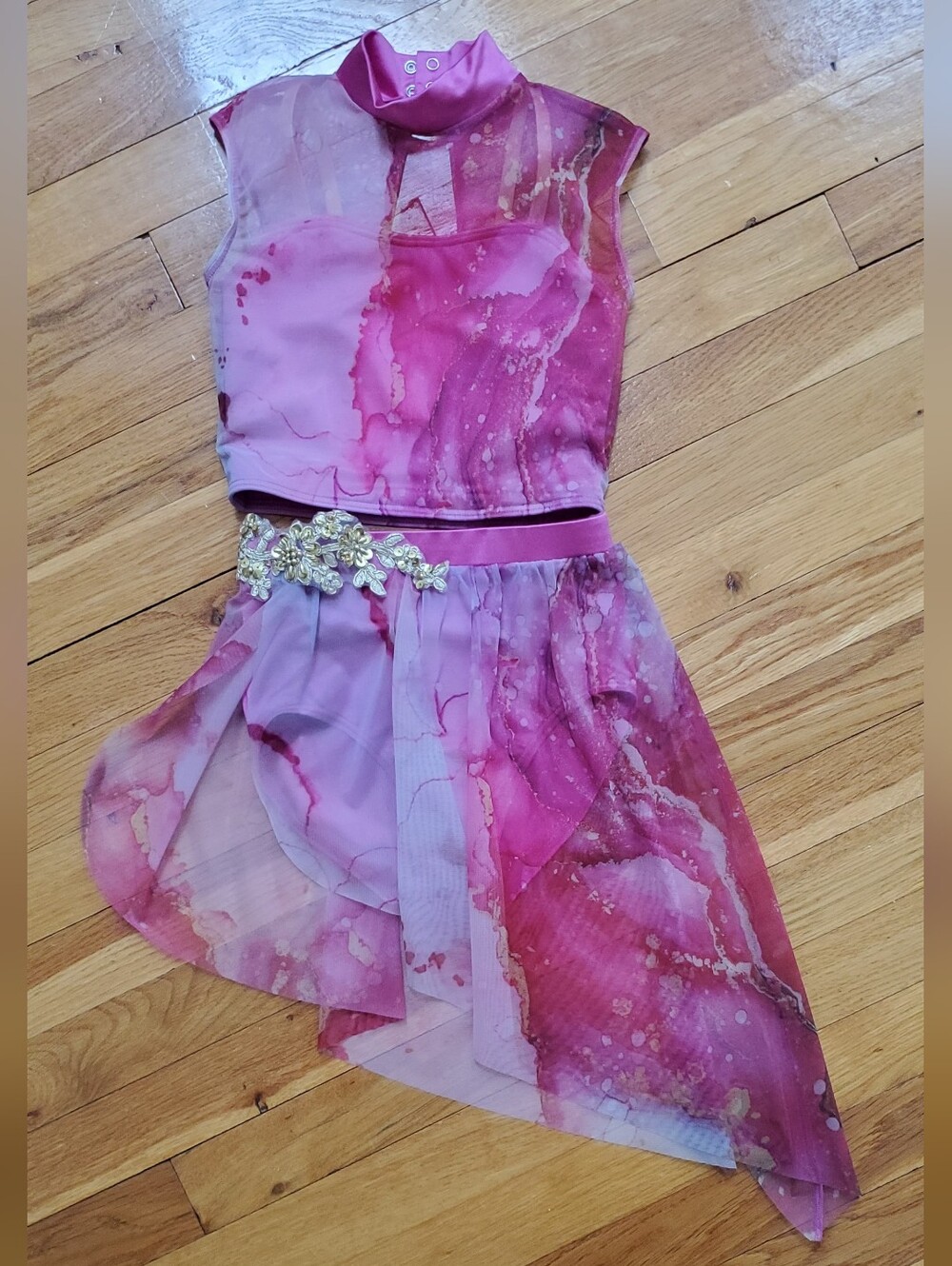 Weissman Pink & Purple Dance Costume with Gold Floral Waistband